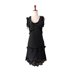 ROCHAS Black Silk and Cotton Blend Little Black Sleeveless Ruffle Dress Sz‎ IT36